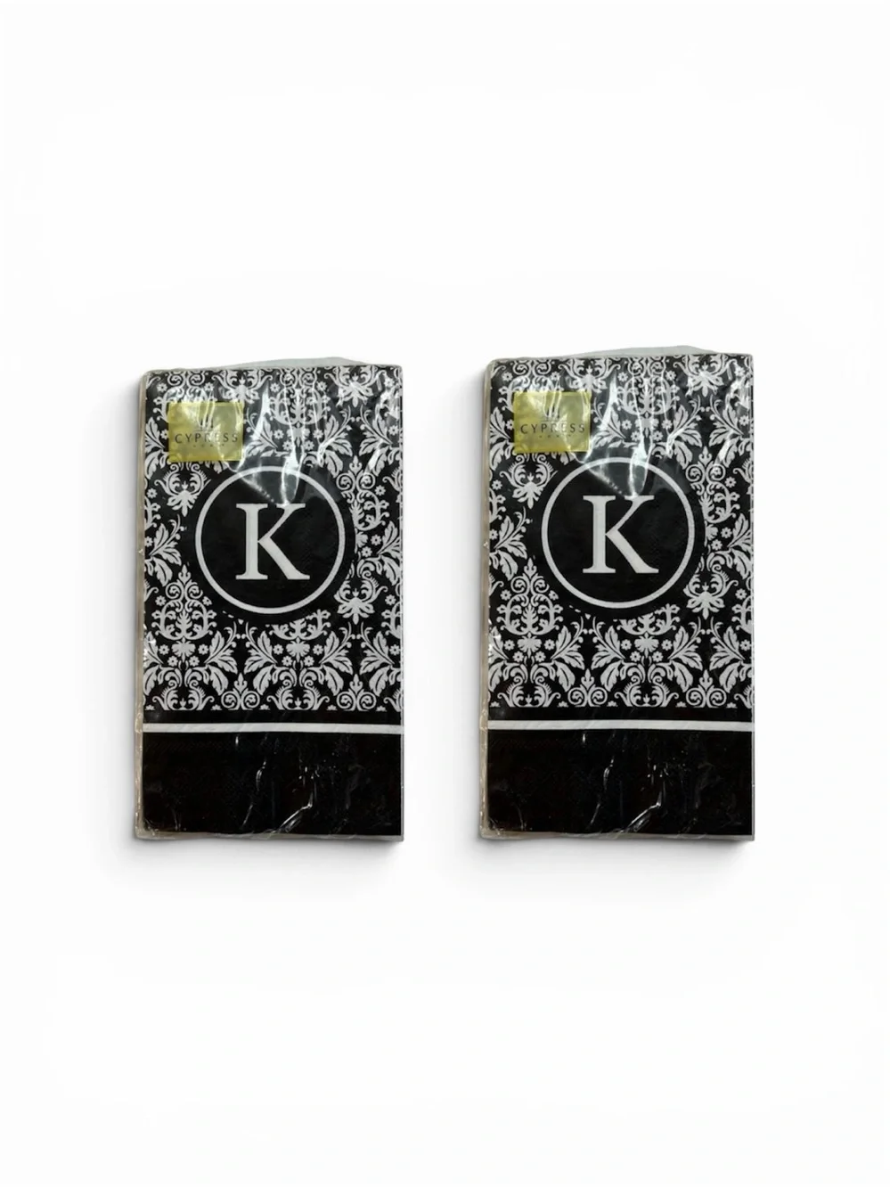 Set (2) Cypress Home Paper Napkins Guest Towels “K” Initial Monogram Black White